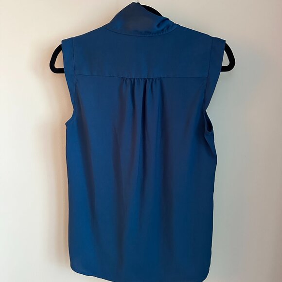 LOFT Women's Blue Sleeveless Tie-Neck Silky Shirt Blouse Top - Size S - Picture 4 of 6